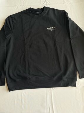 AllSaints Black Crewneck with White Chest Logo